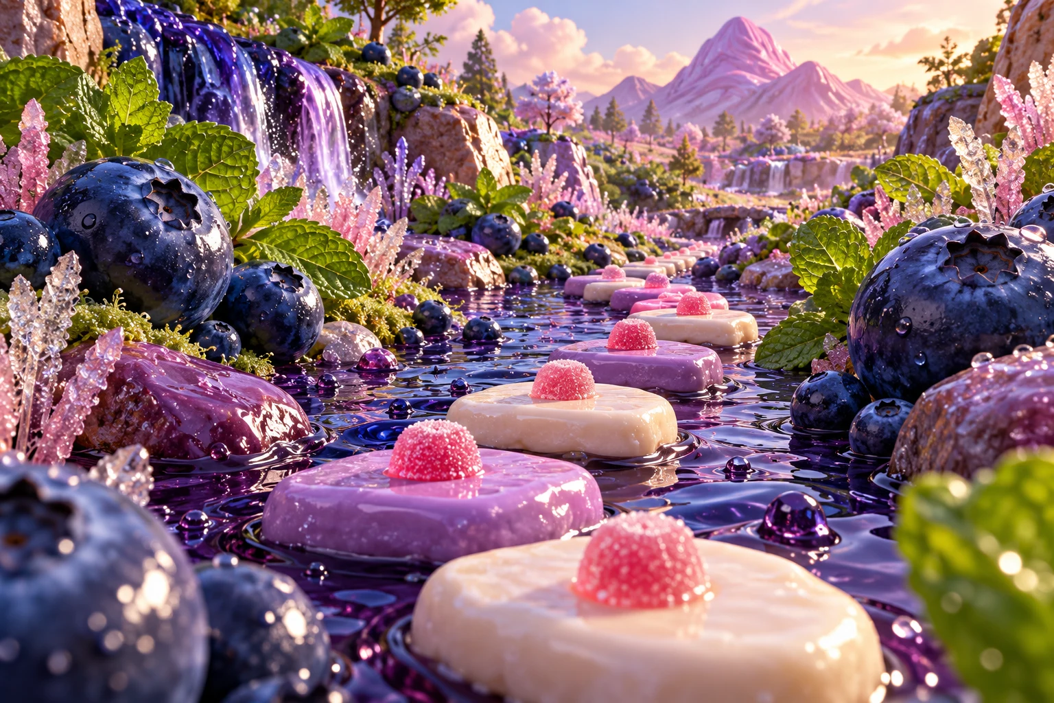 Blueberry path in Qavorelin's illustrated fruit and confectionery world