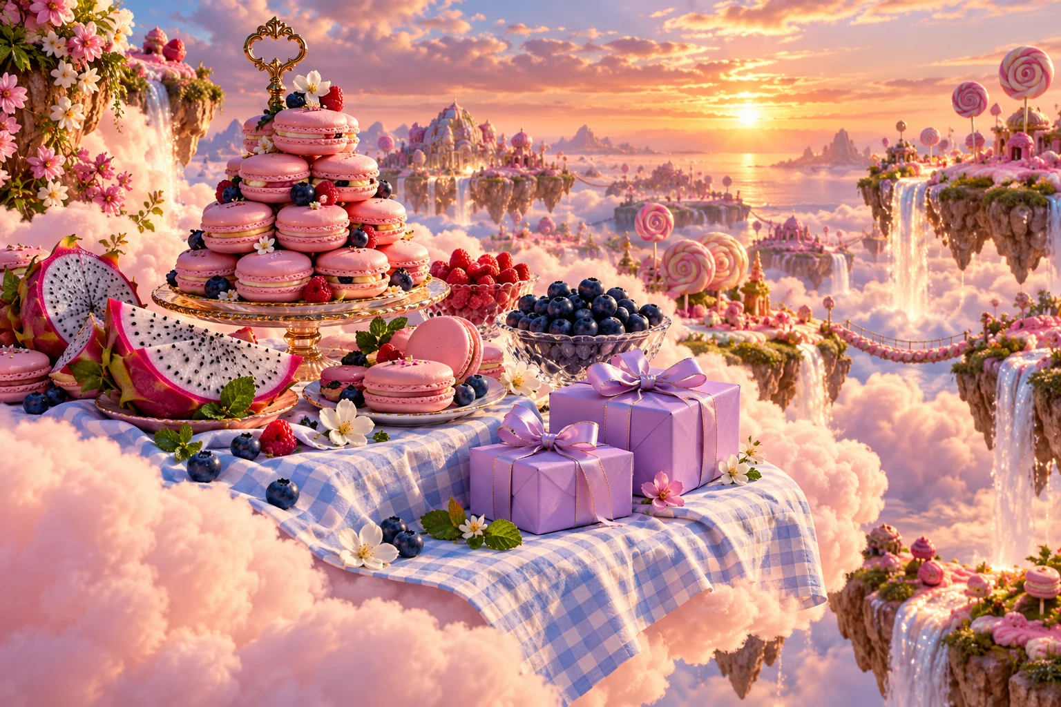 Cloud picnic in Qavorelin's illustrated fruit and confectionery world